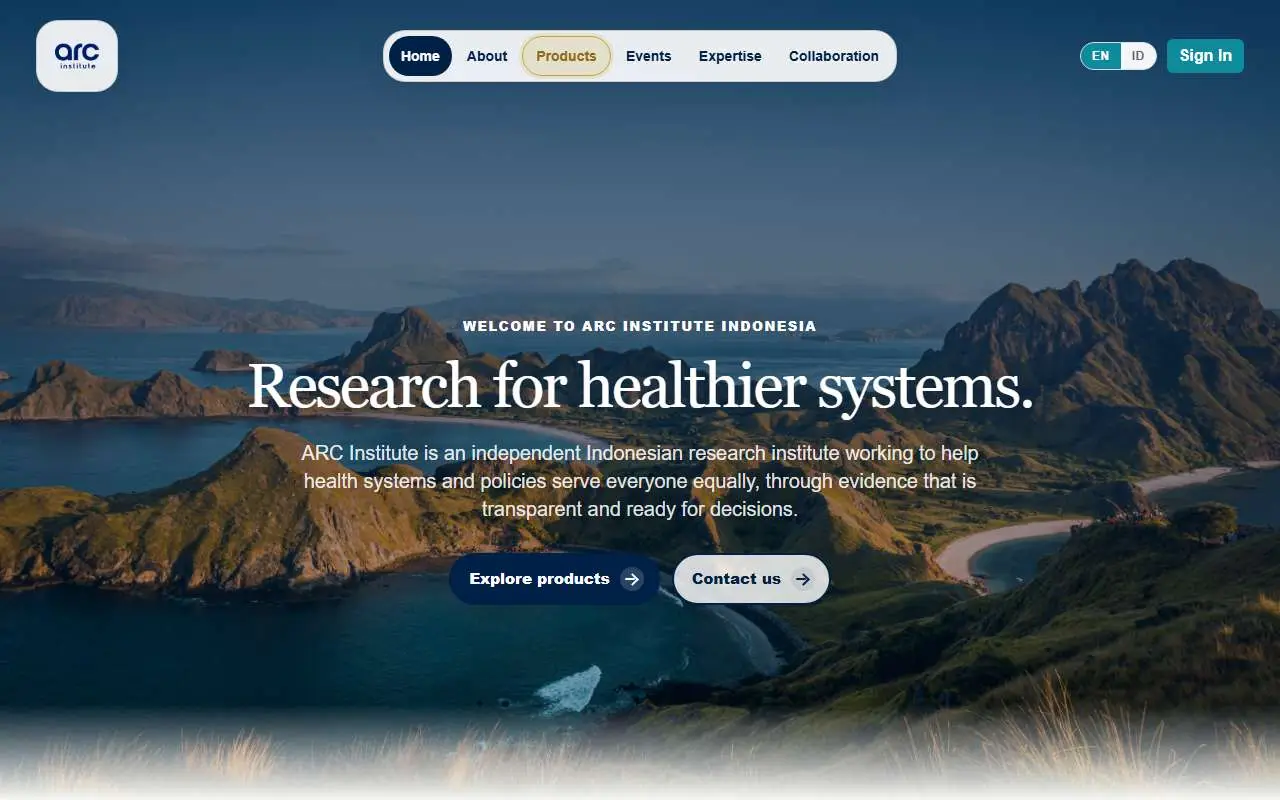 Tampilan website resmi ARC Institute (arcinstitute.or.id)