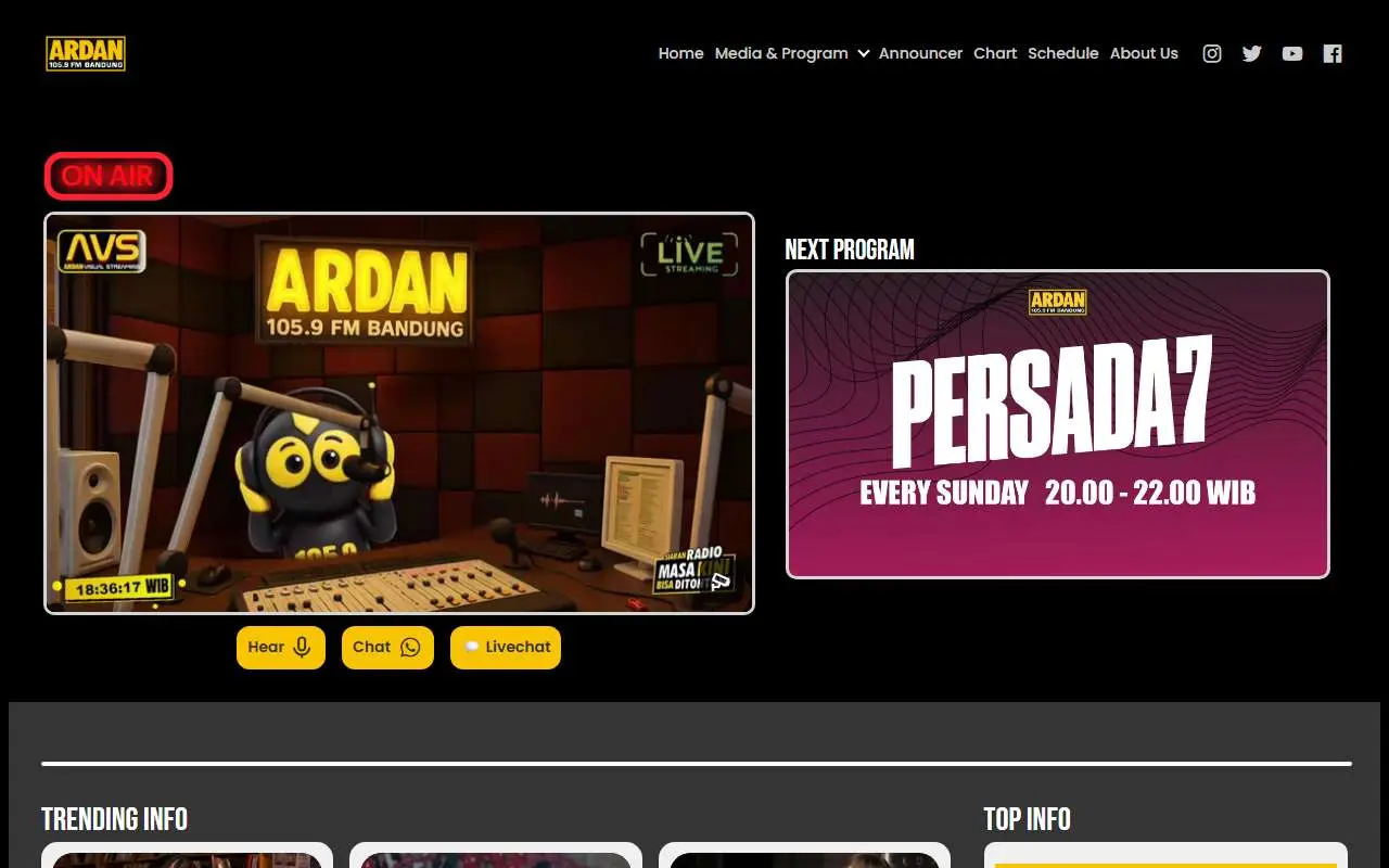 Tampilan website resmi Ardan Radio (ardanradio.com)