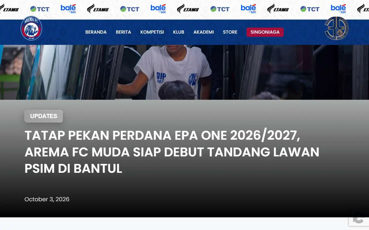 Tampilan website resmi Arema FC (aremafc.com)
