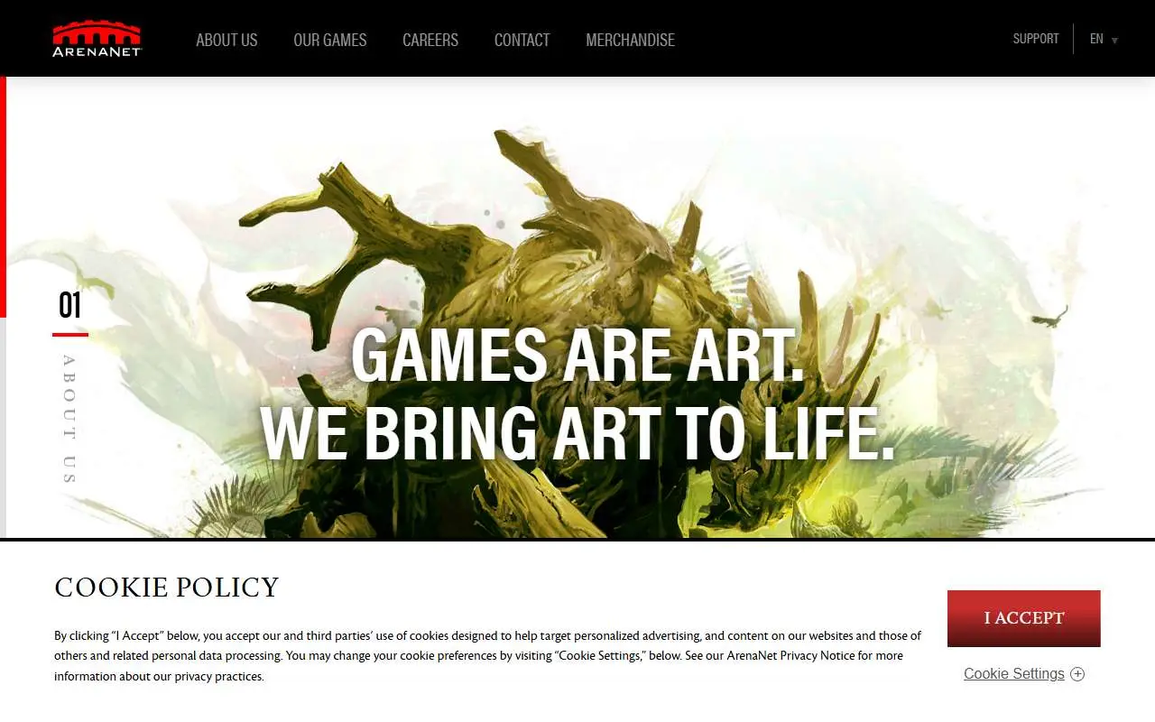 Tampilan website resmi ArenaNet (arena.net)