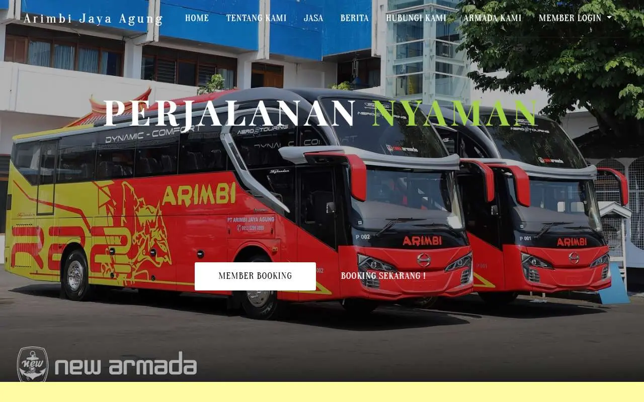 Tampilan website resmi Arimbi dan Bima Suci (arimbijayaagung.com)