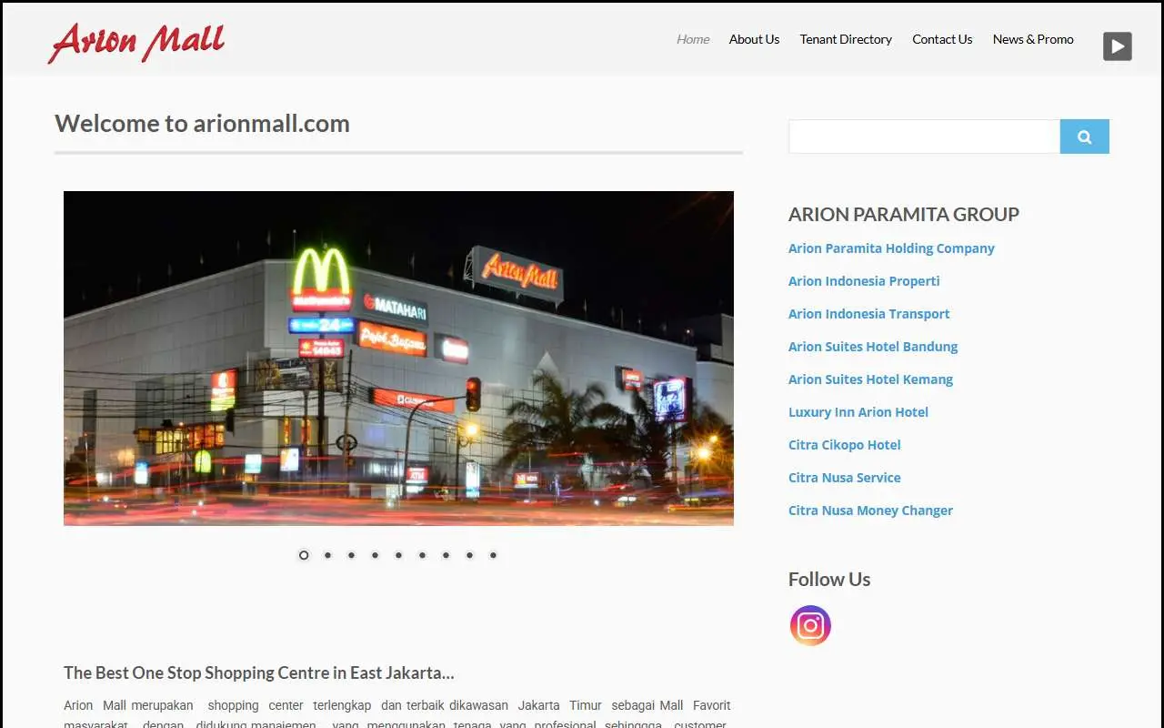 Tampilan website resmi Arion Mall (arionmall.com)