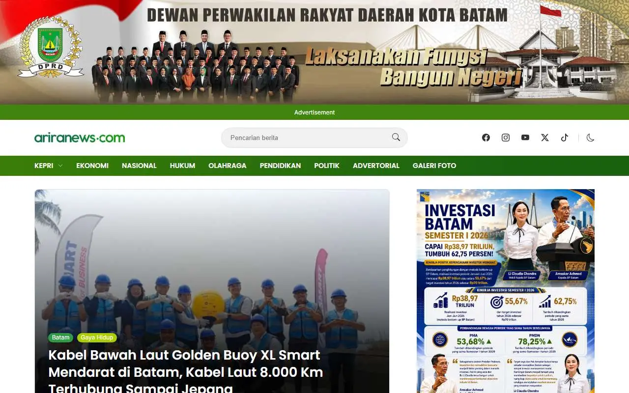 Tampilan website resmi Arira News (ariranews.com)