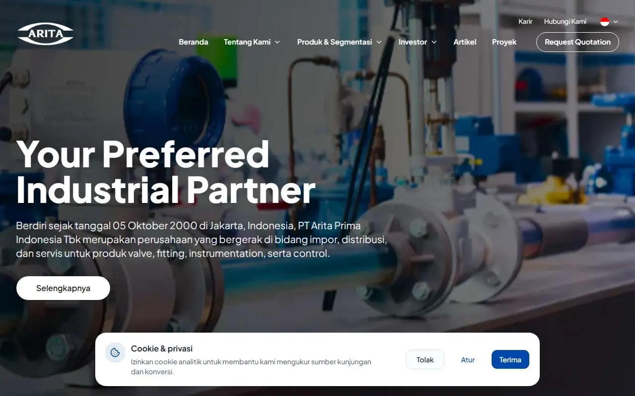 Tampilan website resmi Arita Prima Indonesia (arita.co.id)