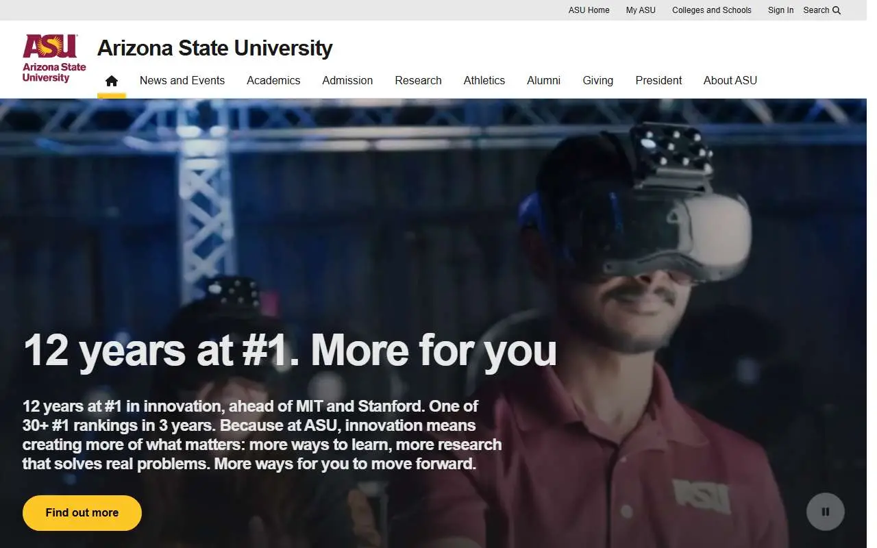Tampilan website resmi Universitas Negeri Arizona (asu.edu)