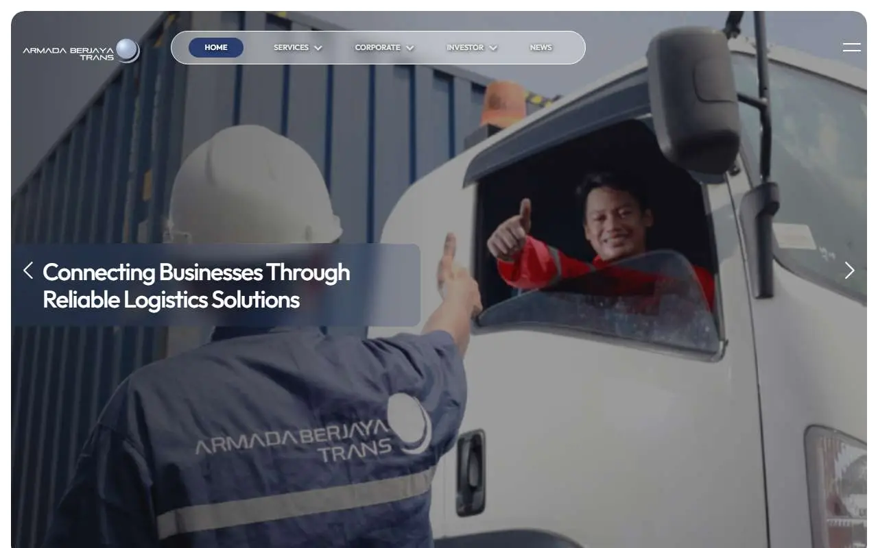 Tampilan website resmi Armada Berjaya Trans (armadaberjaya.com)