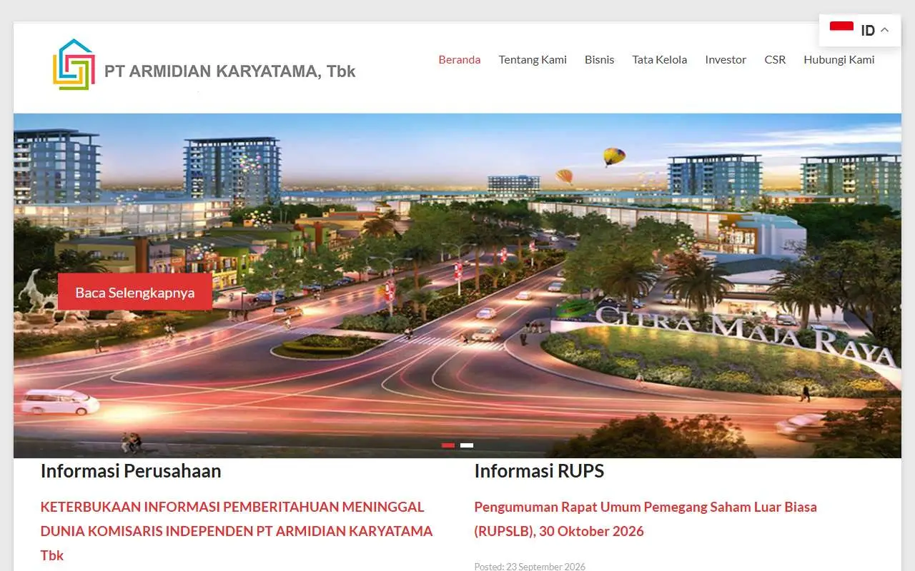 Tampilan website resmi Armidian Karyatama (armidian.co.id)