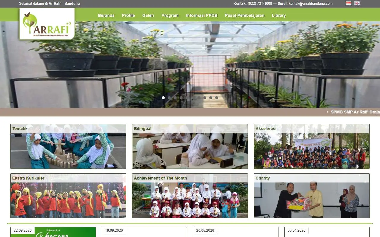 Tampilan website resmi SD Ar Rafi (arrafibandung.com)