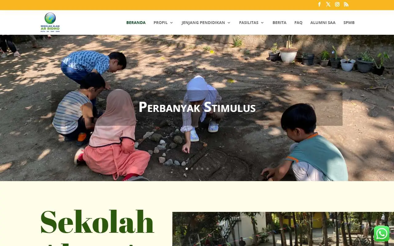 Tampilan website resmi Sekolah Muda Mandiri Alam Ar Ridho (arridho.sch.id)