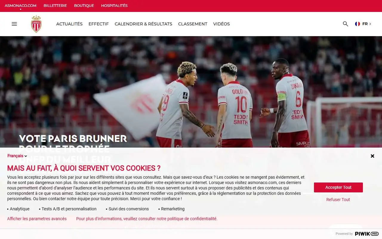Tampilan website resmi AS Monaco FC (asmonaco.com)