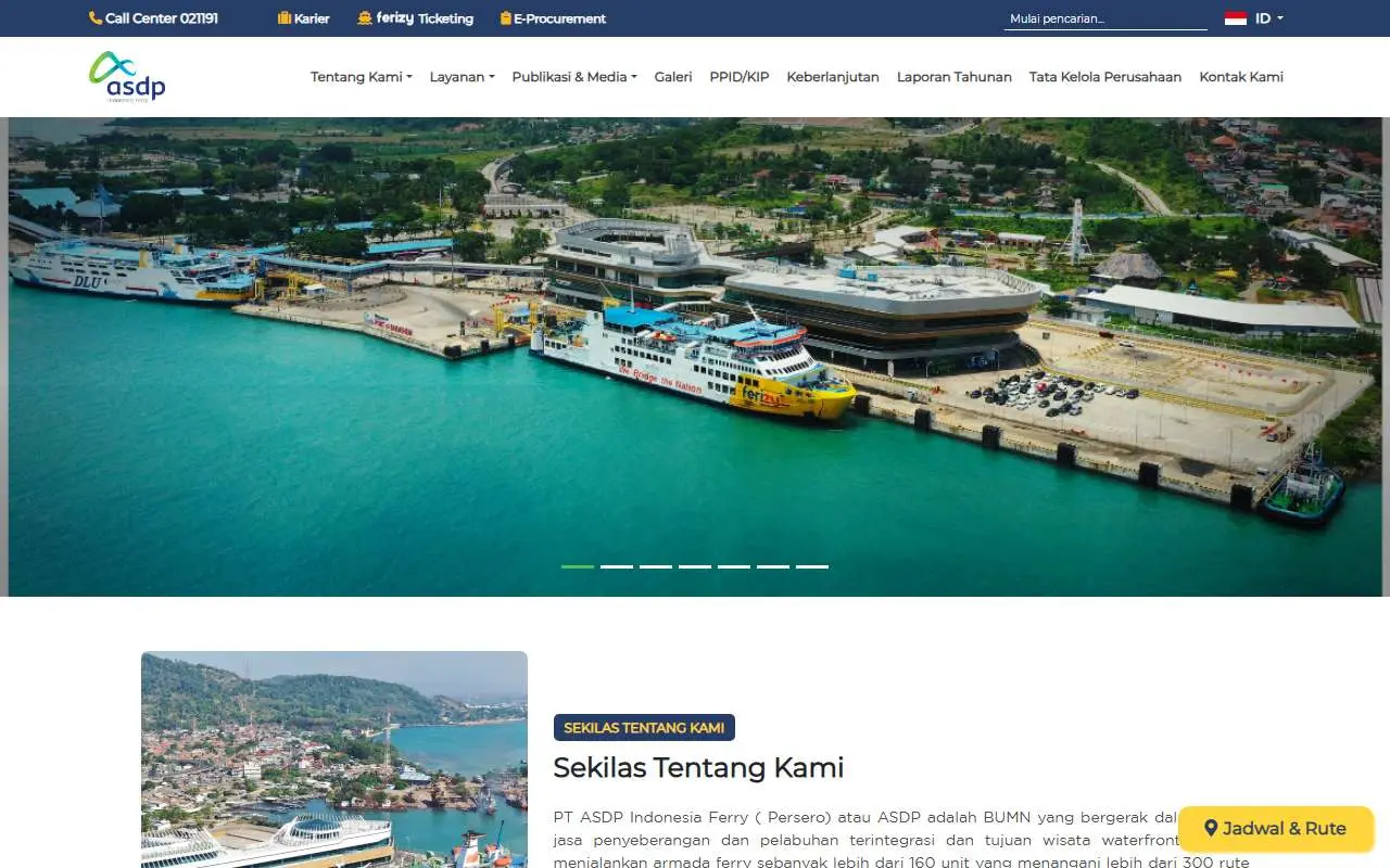 Tampilan website resmi ASDP Indonesia Ferry (asdp.id)