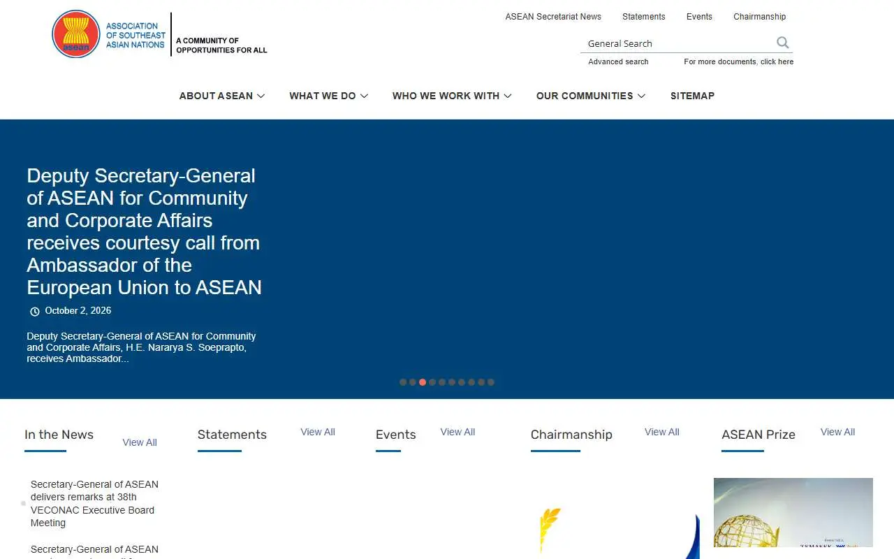 Tampilan website resmi ASEAN (asean.org)