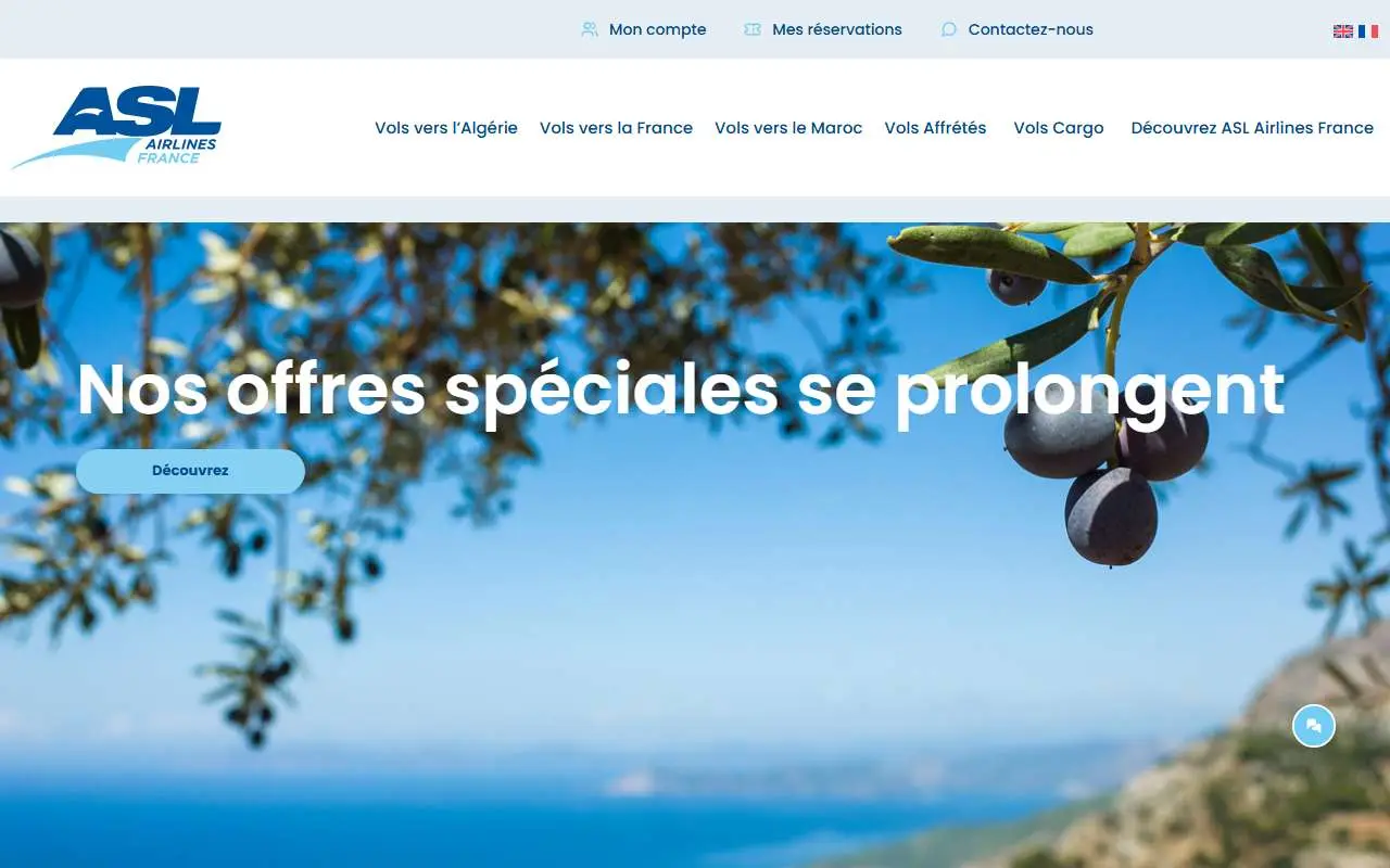 Tampilan website resmi ASL Airlines France (aslairlines.fr)