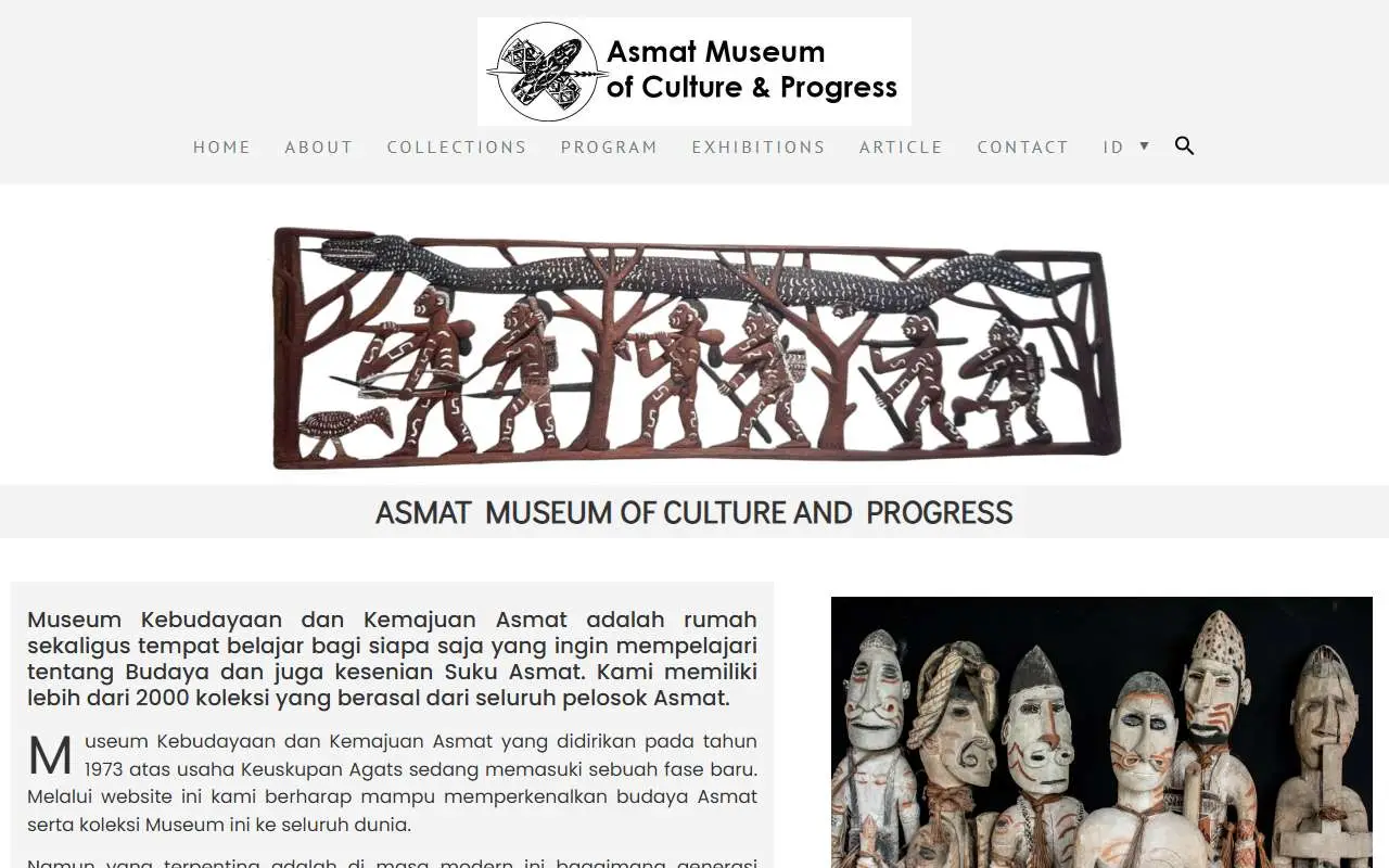 Tampilan website resmi Museum Kebudayaan dan Kemajuan Asmat (asmatmuseum.org)