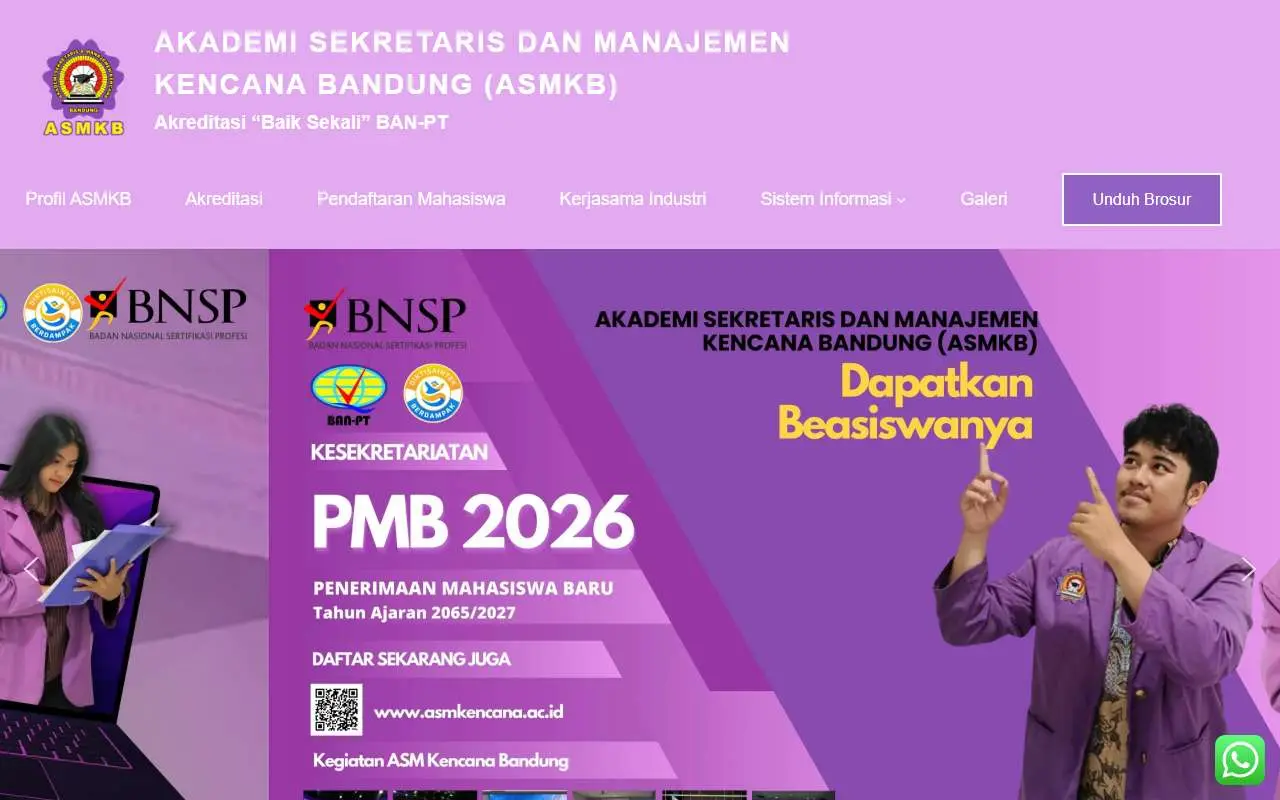 Tampilan website resmi ASM Kencana Bandung (asmkb.ac.id)