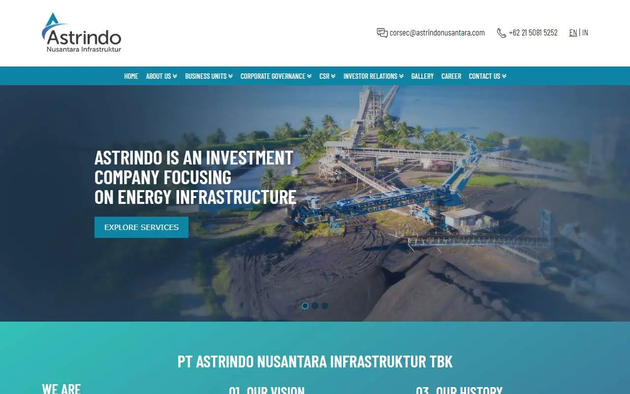 Tampilan website resmi Astrindo Nusantara Infrastruktur (astrindonusantara.com)