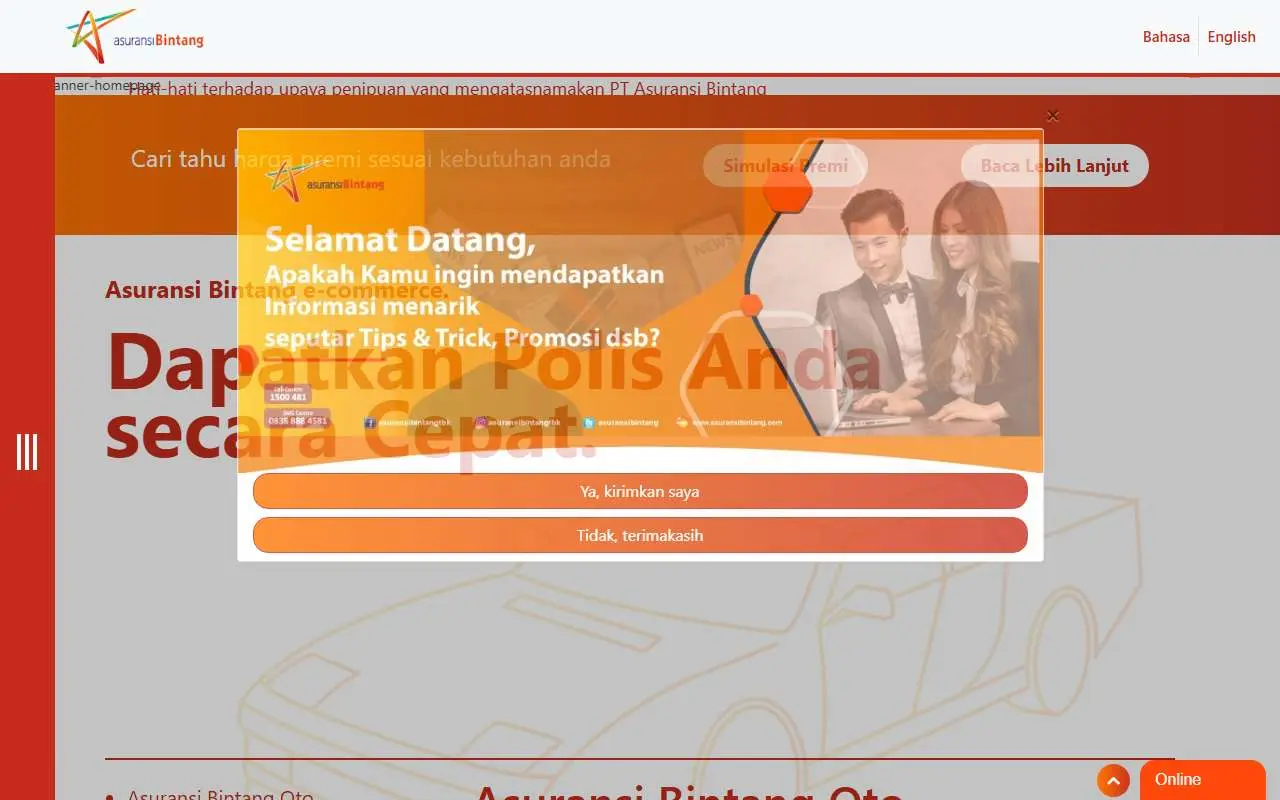 Tampilan website resmi Asuransi Bintang (asuransibintang.com)