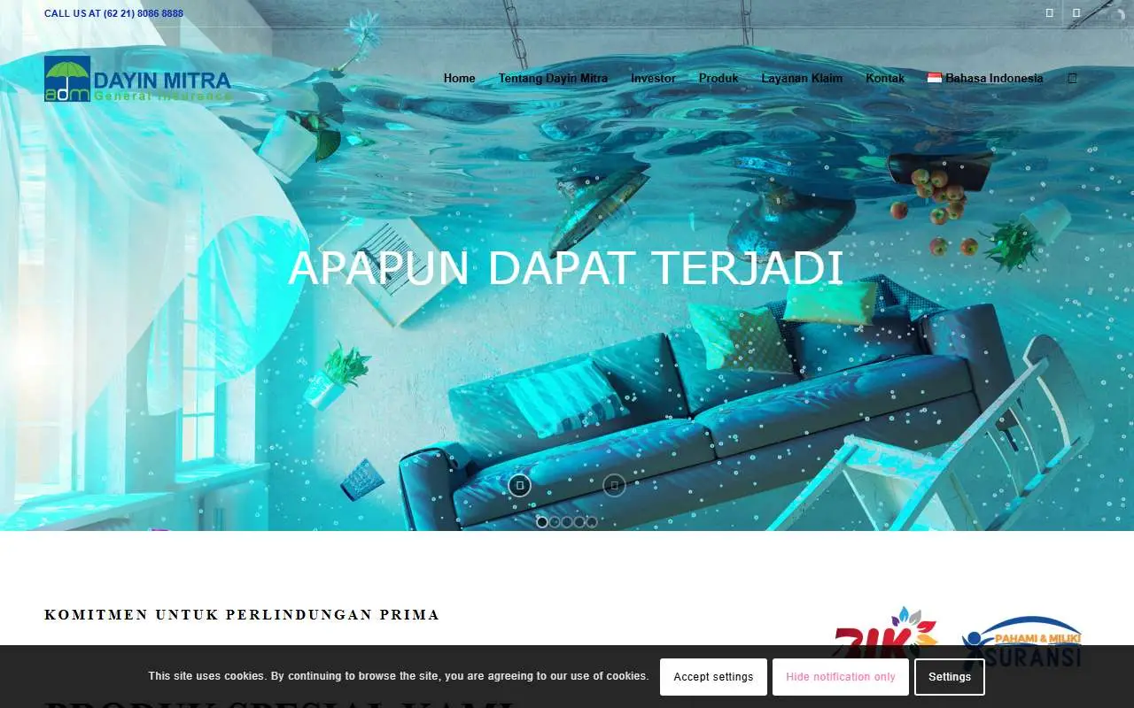 Tampilan website resmi Asuransi Dayin Mitra (asuransidayinmitra.com)