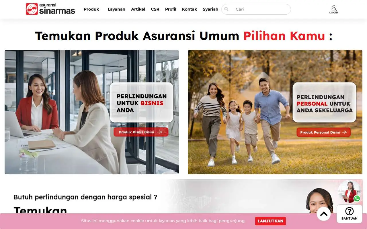 Tampilan website resmi Asuransi Sinar Mas (sinarmas.co.id)