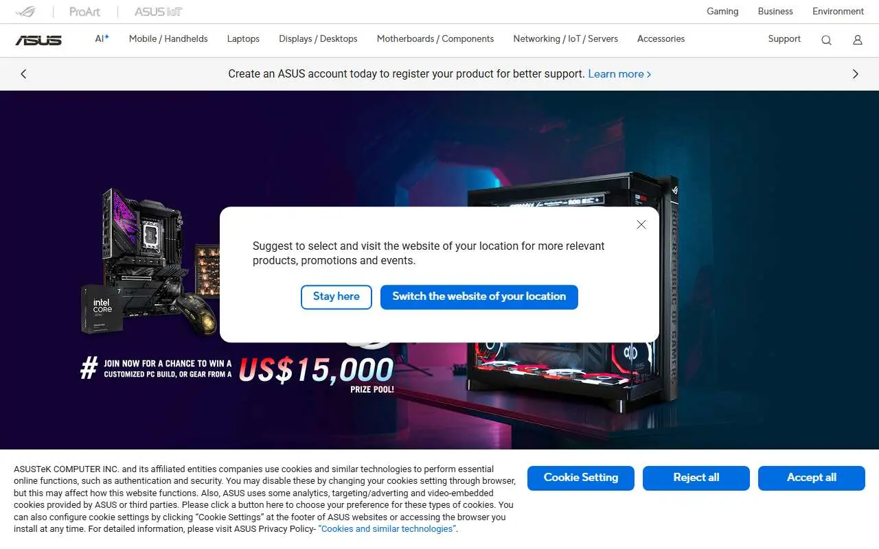 Tampilan website resmi ASUS (asus.com)