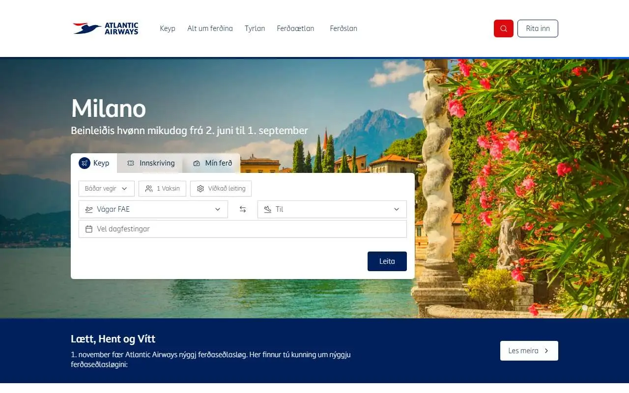 Tampilan website resmi Atlantic Airways (atlantic.fo)