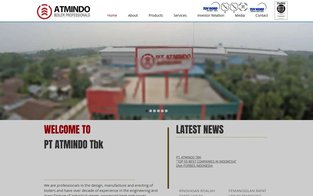 Tampilan website resmi Ateliers Mecaniques D'Indonesie (atmindoboiler.com)