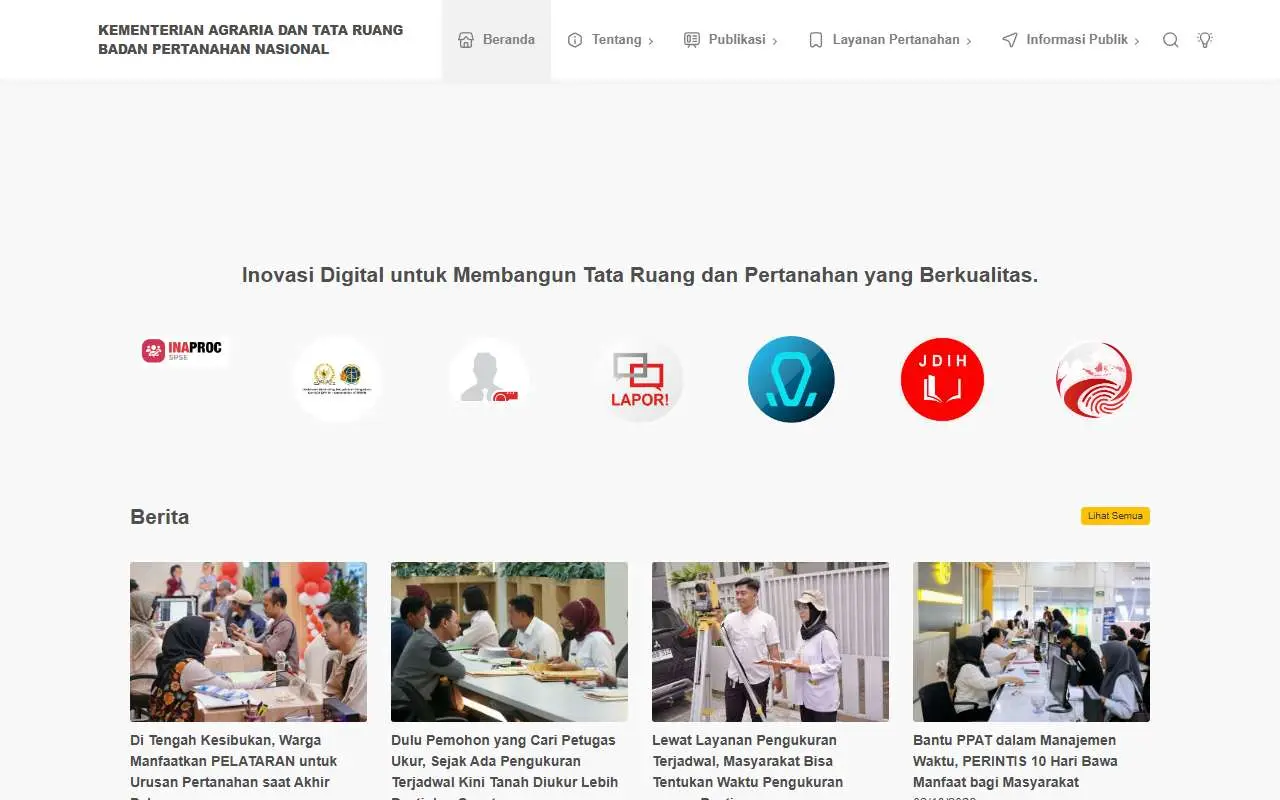 Tampilan website resmi Kementerian ATR/BPN (atrbpn.go.id)
