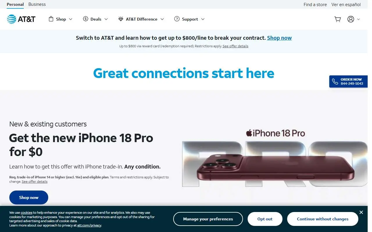 Tampilan website resmi AT&T (att.com)