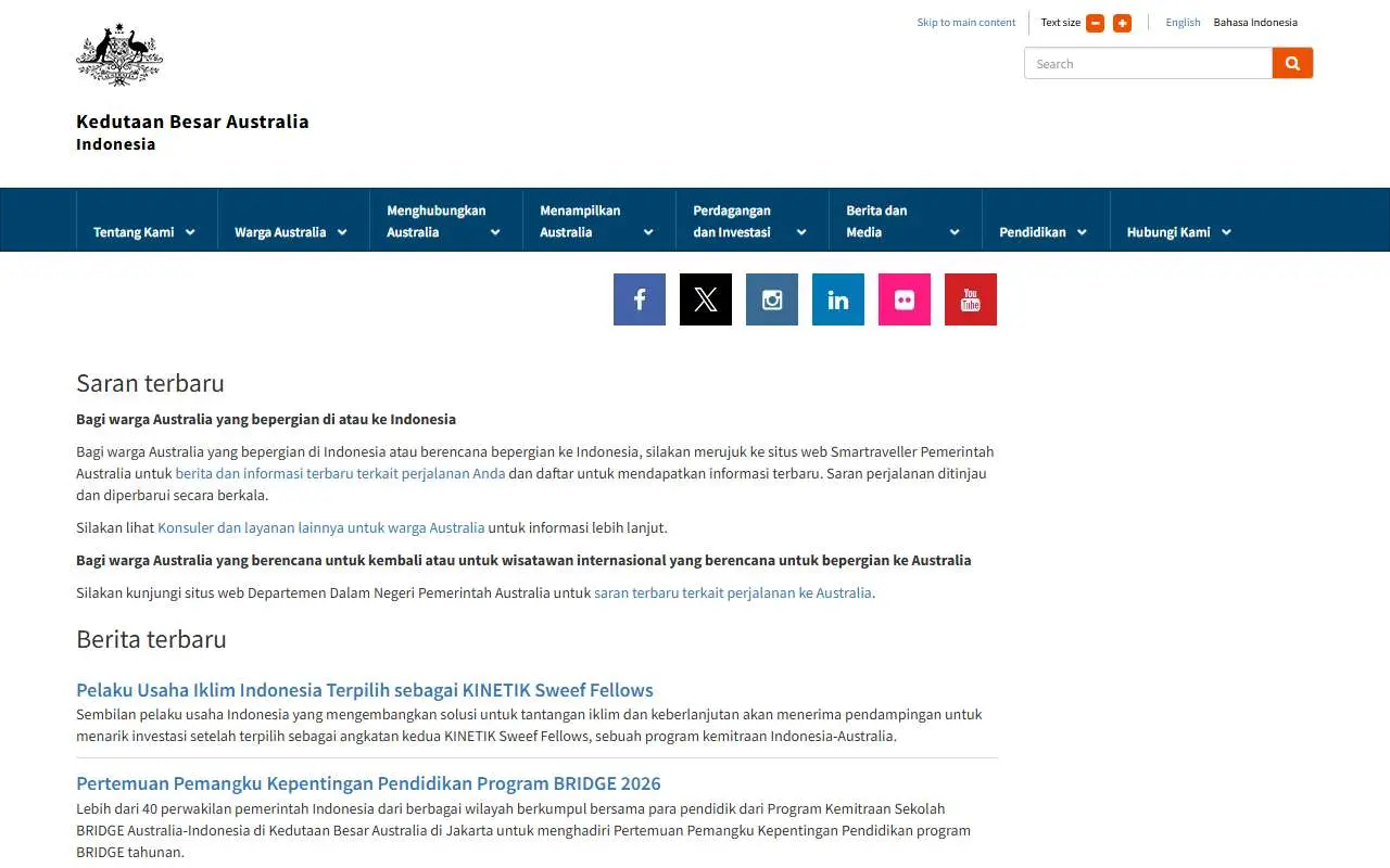 Tampilan website resmi Kedutaan Besar Australia (indonesia.embassy.gov.au)