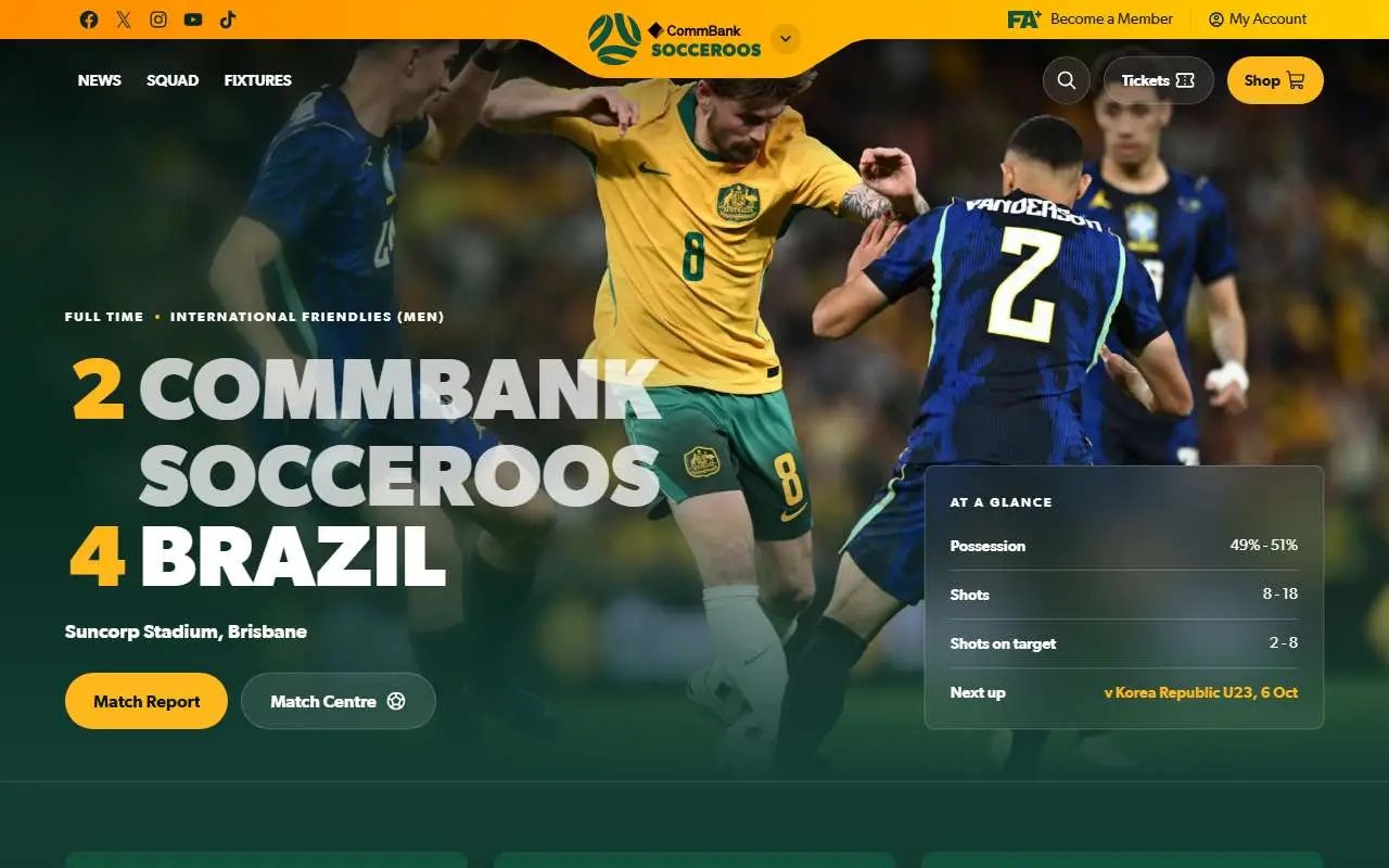 Tampilan website resmi Tim nasional sepak bola Australia (socceroos.com.au)