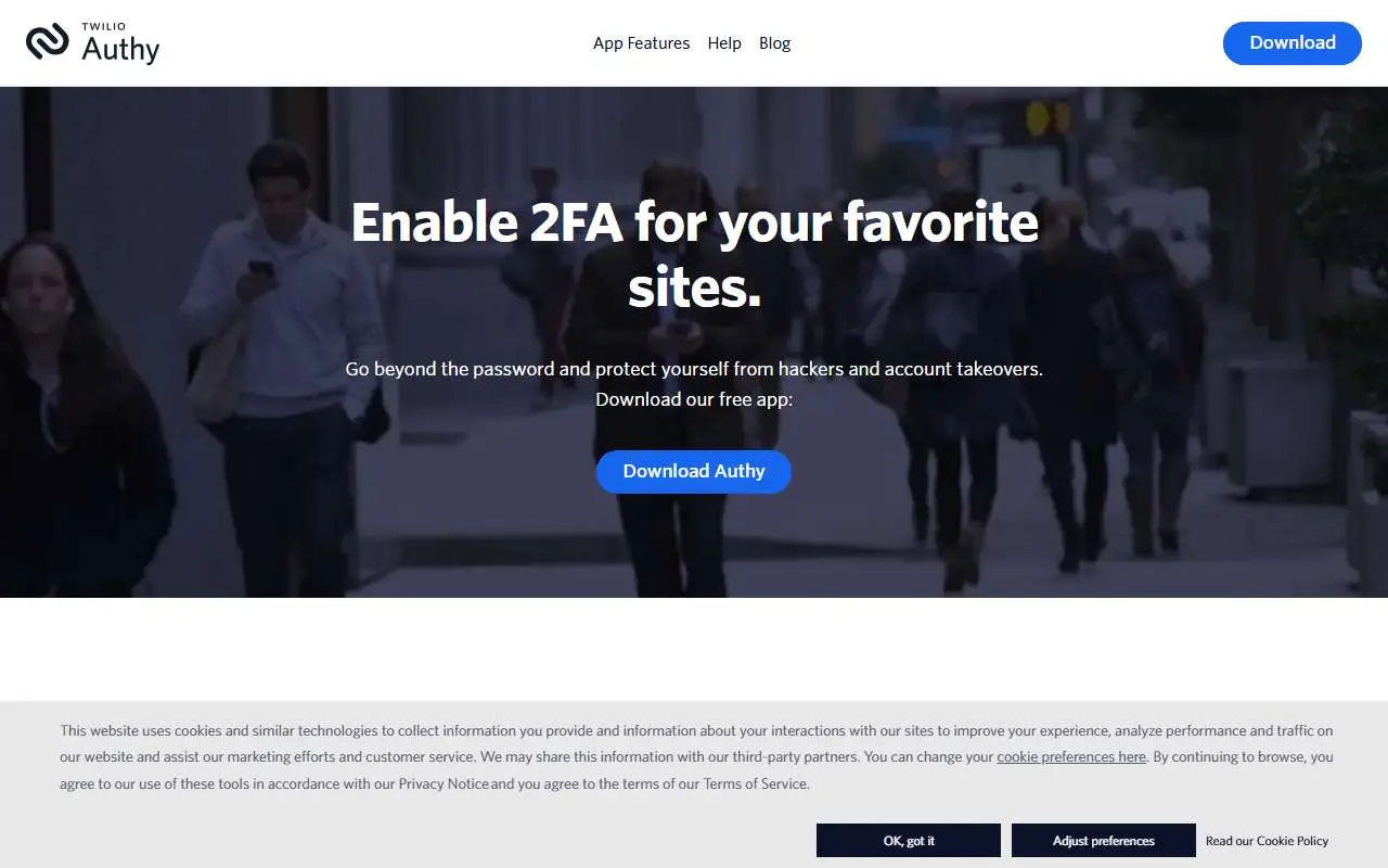 Tampilan website resmi Authy (authy.com)