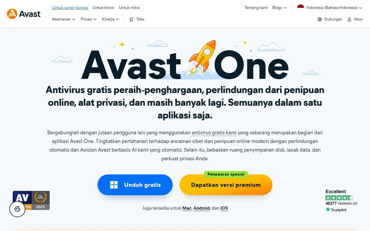 Tampilan website resmi Avast (avast.com)