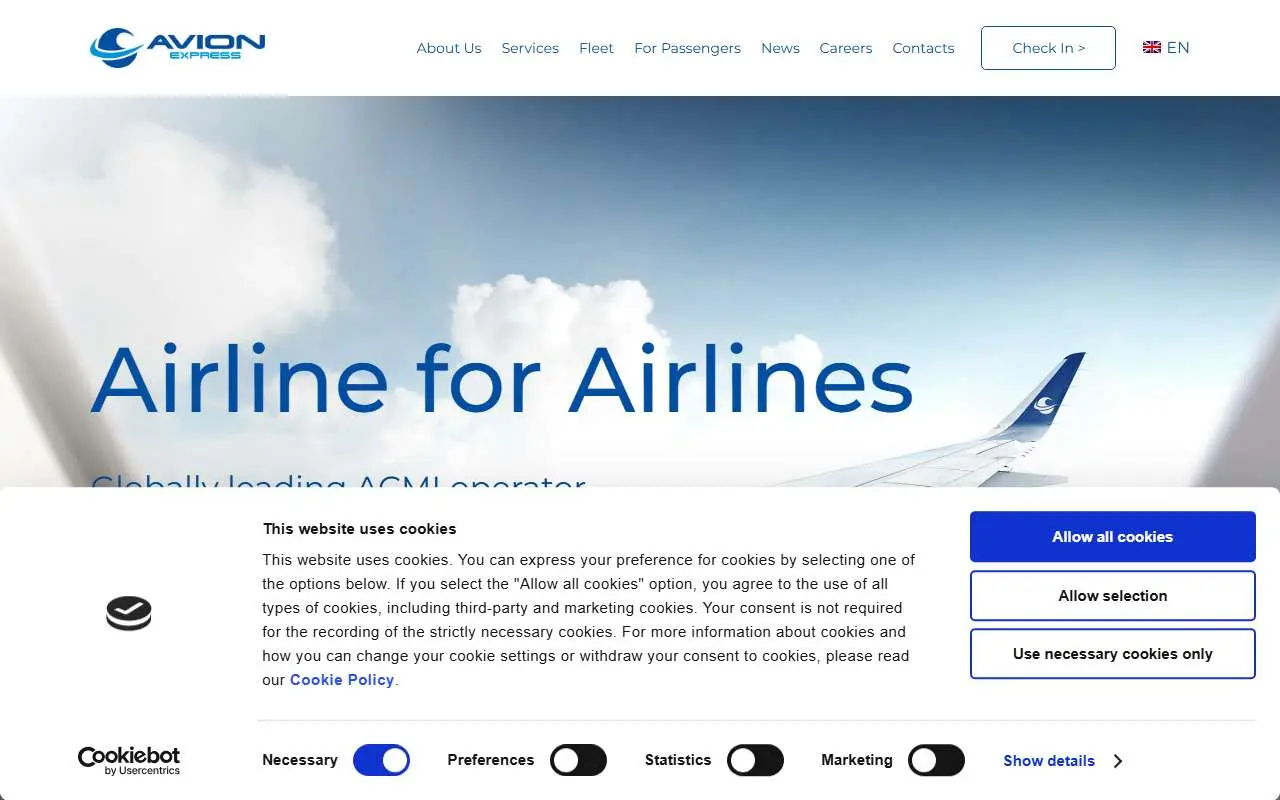 Tampilan website resmi Avion Express (avionexpress.aero)