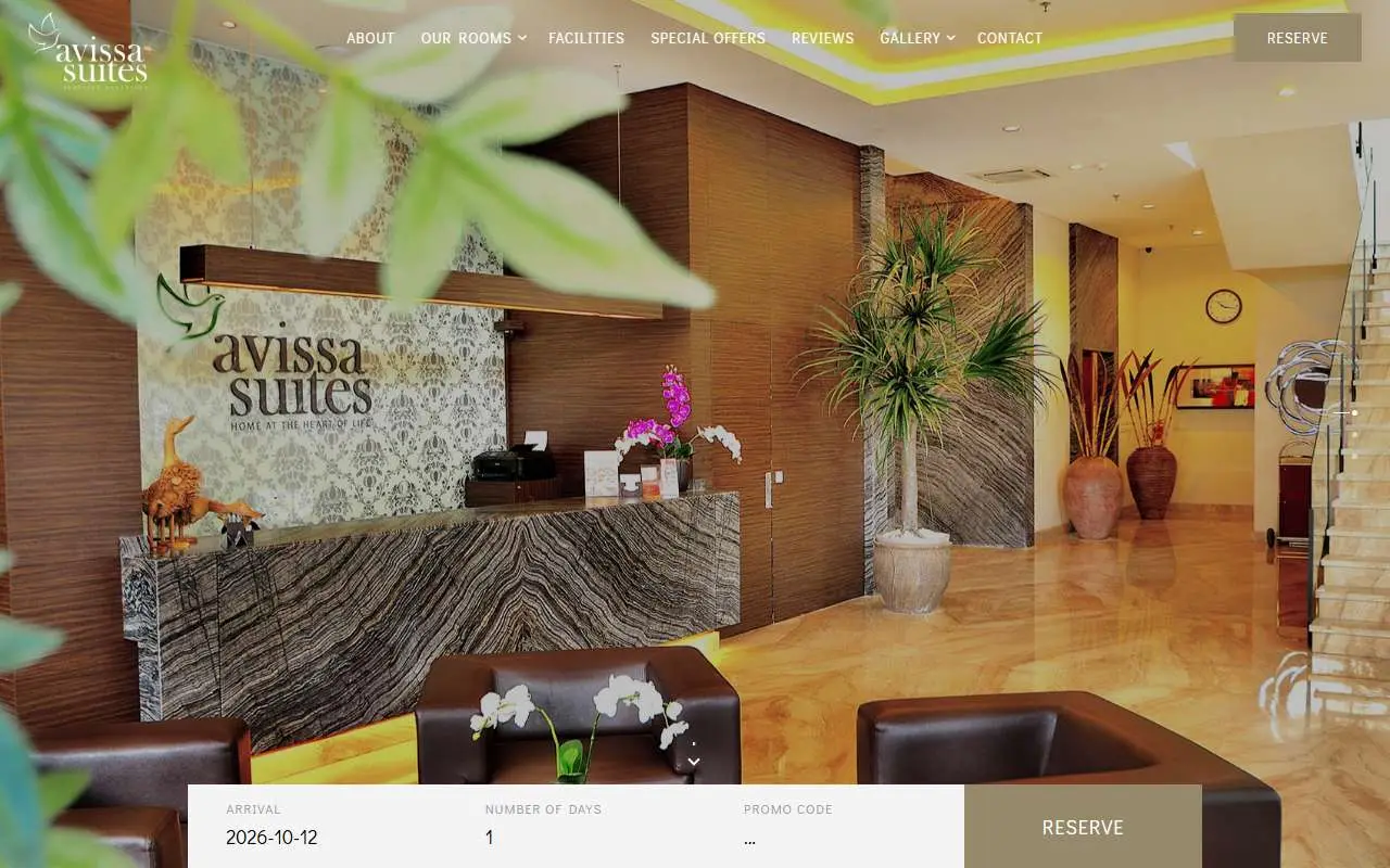 Tampilan website resmi Avissa Suites (avissasuites.com)