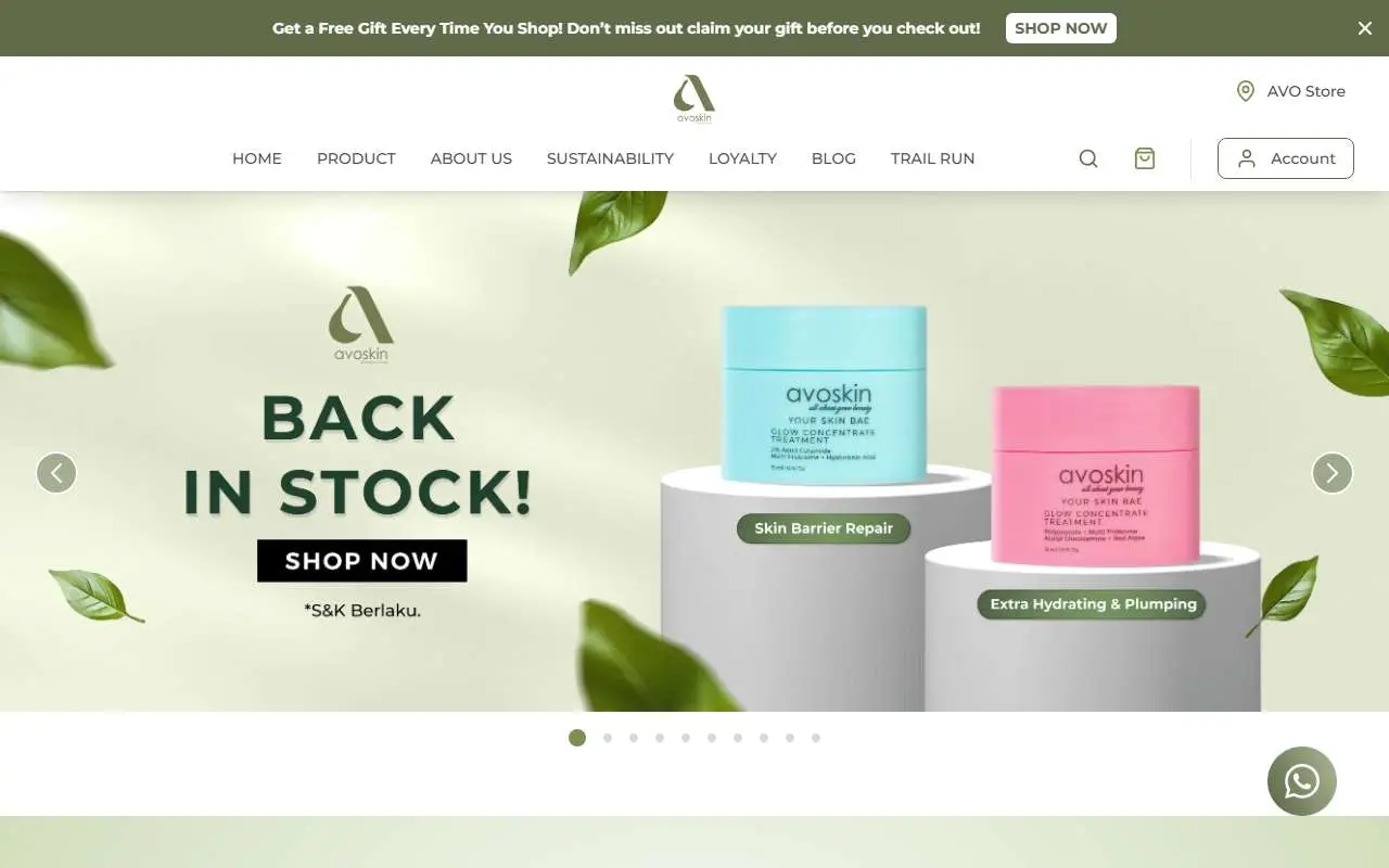 Tampilan website resmi Avoskin (avoskinbeauty.com)