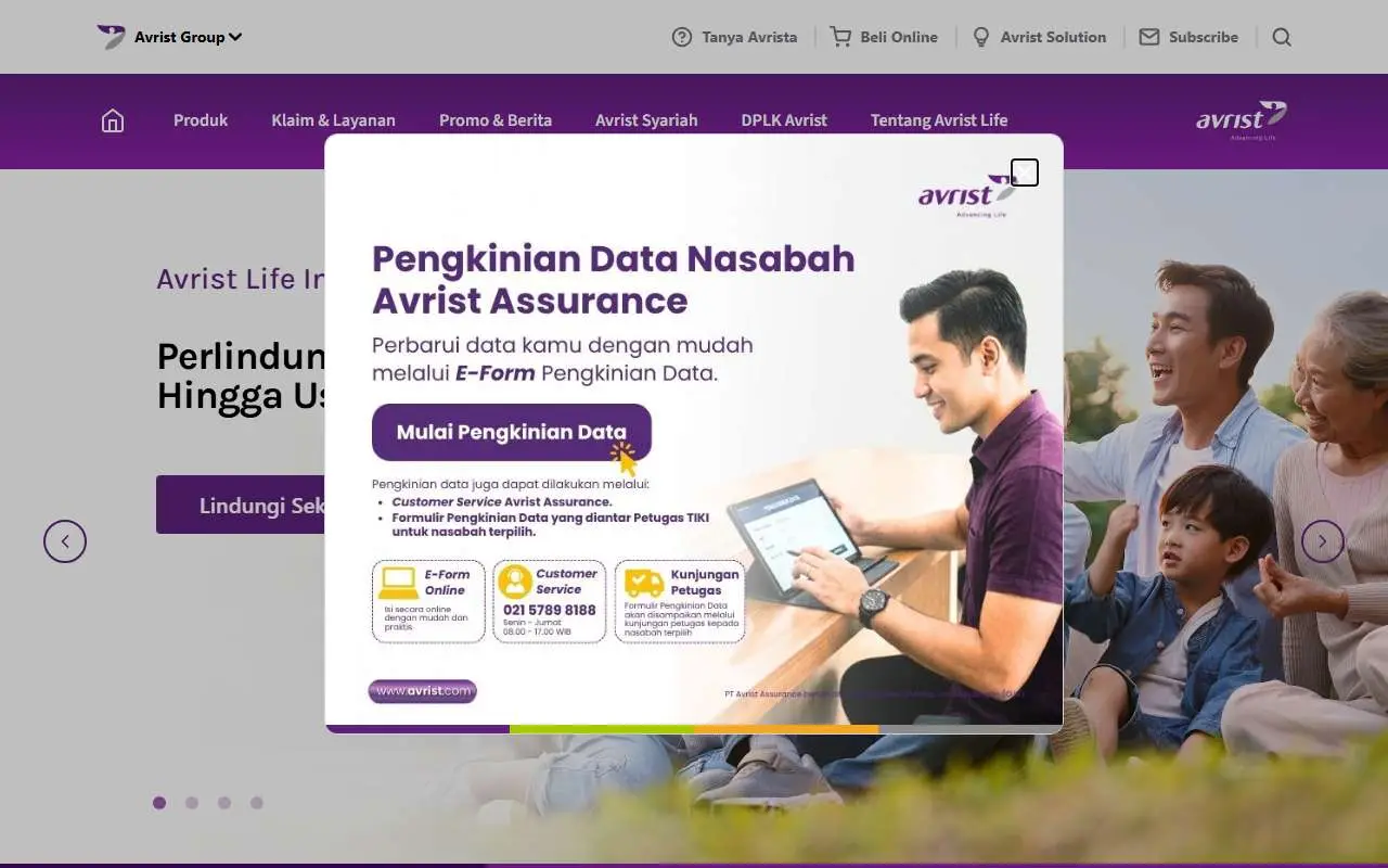 Tampilan website resmi Avrist Assurance (avrist.com)