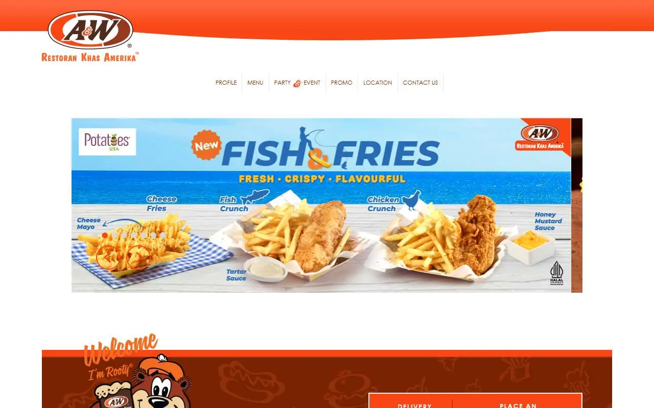 Tampilan website resmi A&W Indonesia (awrestaurants.co.id)