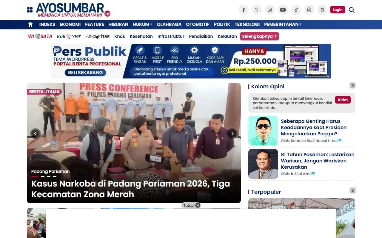 Tampilan website resmi Ayo Sumbar (ayosumbar.id)