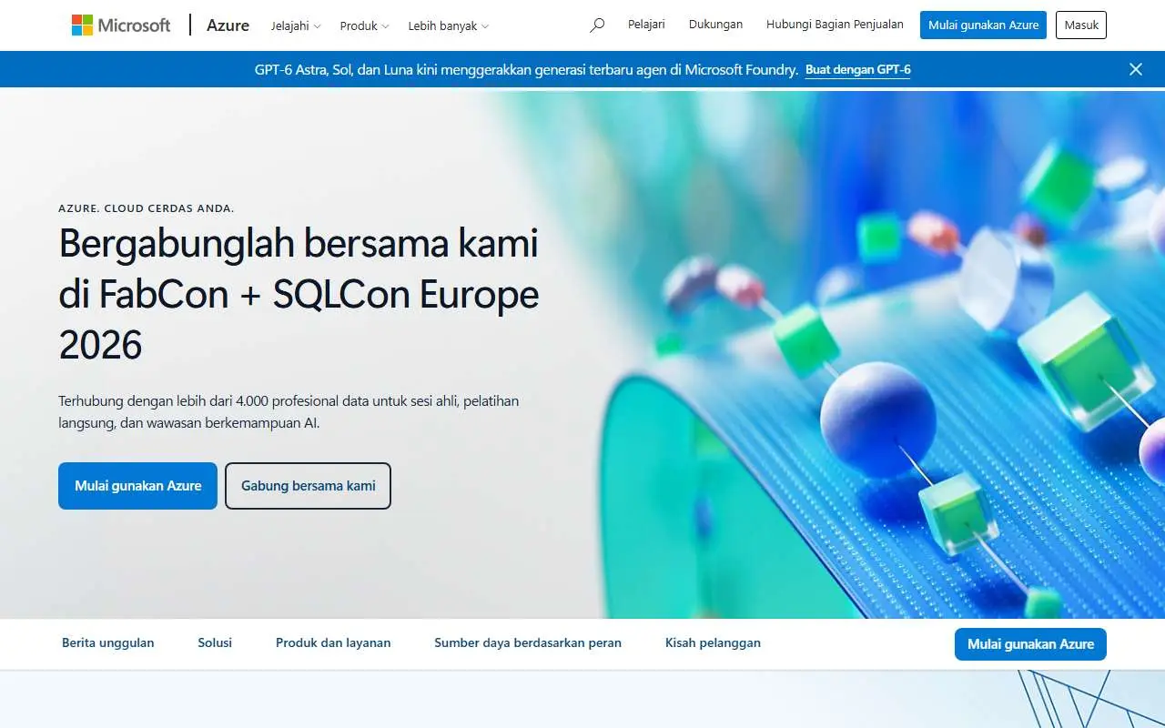 Tampilan website resmi Microsoft Azure (azure.microsoft.com)