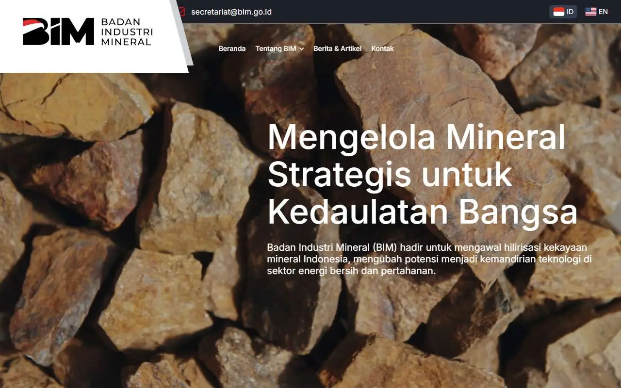Tampilan website resmi Badan Industri Mineral (bim.go.id)