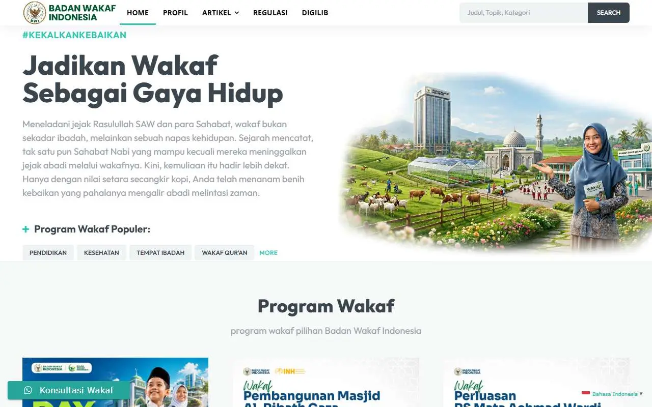 Tampilan website resmi Badan Wakaf Indonesia (bwi.go.id)