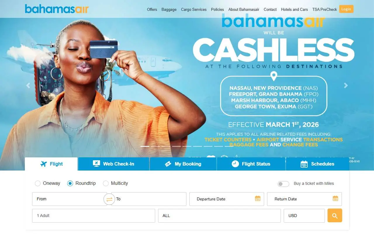 Tampilan website resmi Bahamasair (bahamasair.com)