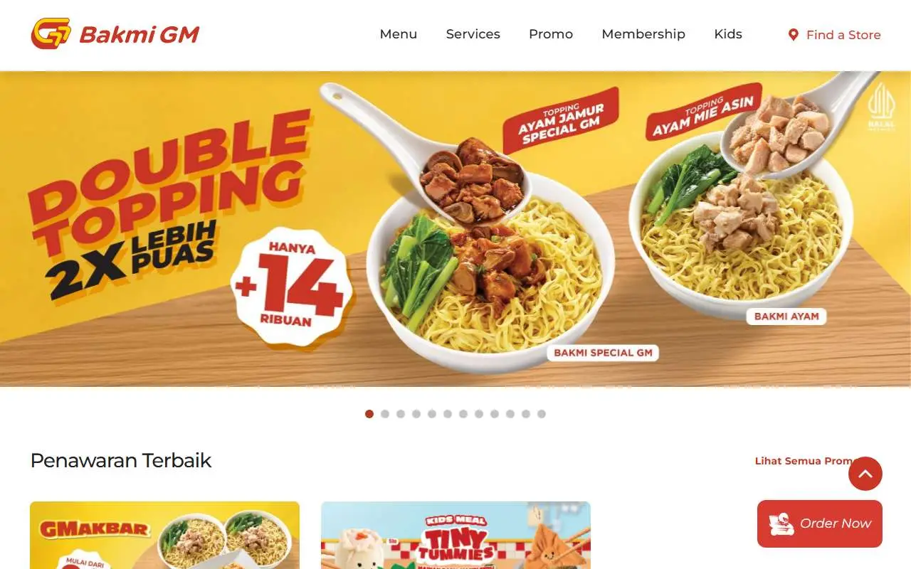 Tampilan website resmi Bakmi GM (bakmigm.com)