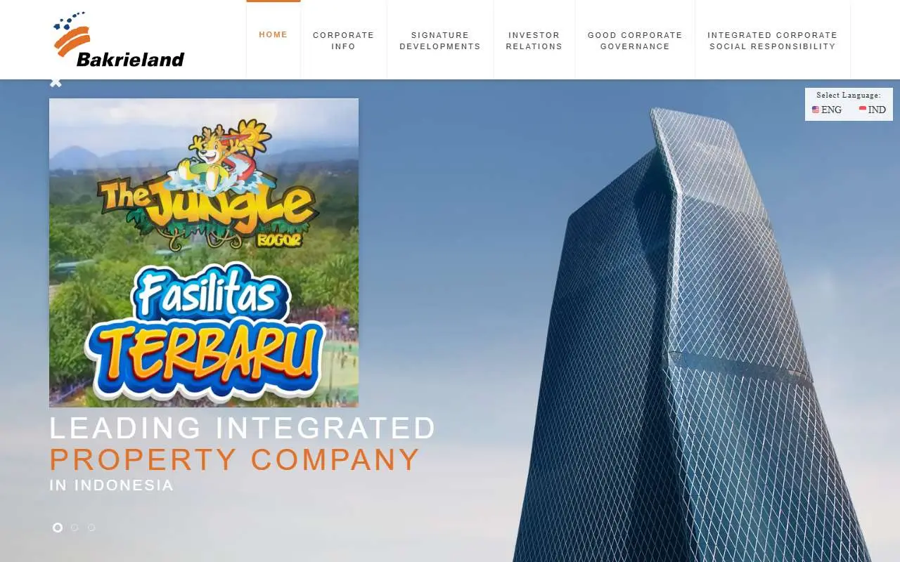 Tampilan website resmi Bakrieland Development (bakrieland.com)