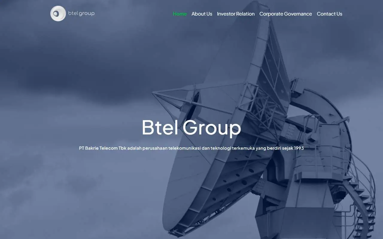 Tampilan website resmi Bakrie Telecom (btelgroup.id)