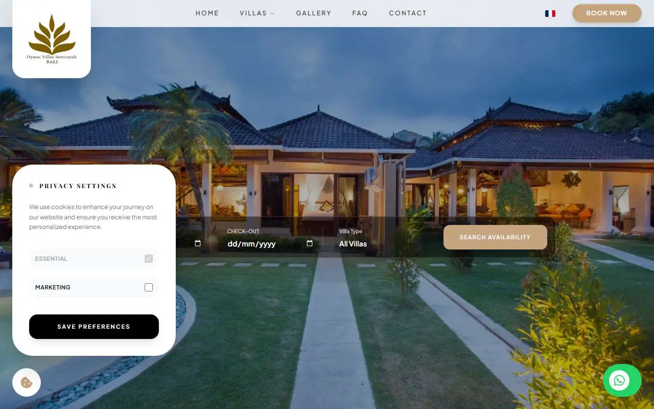 Tampilan website resmi Dyana Villas (balidyanavillas.com)