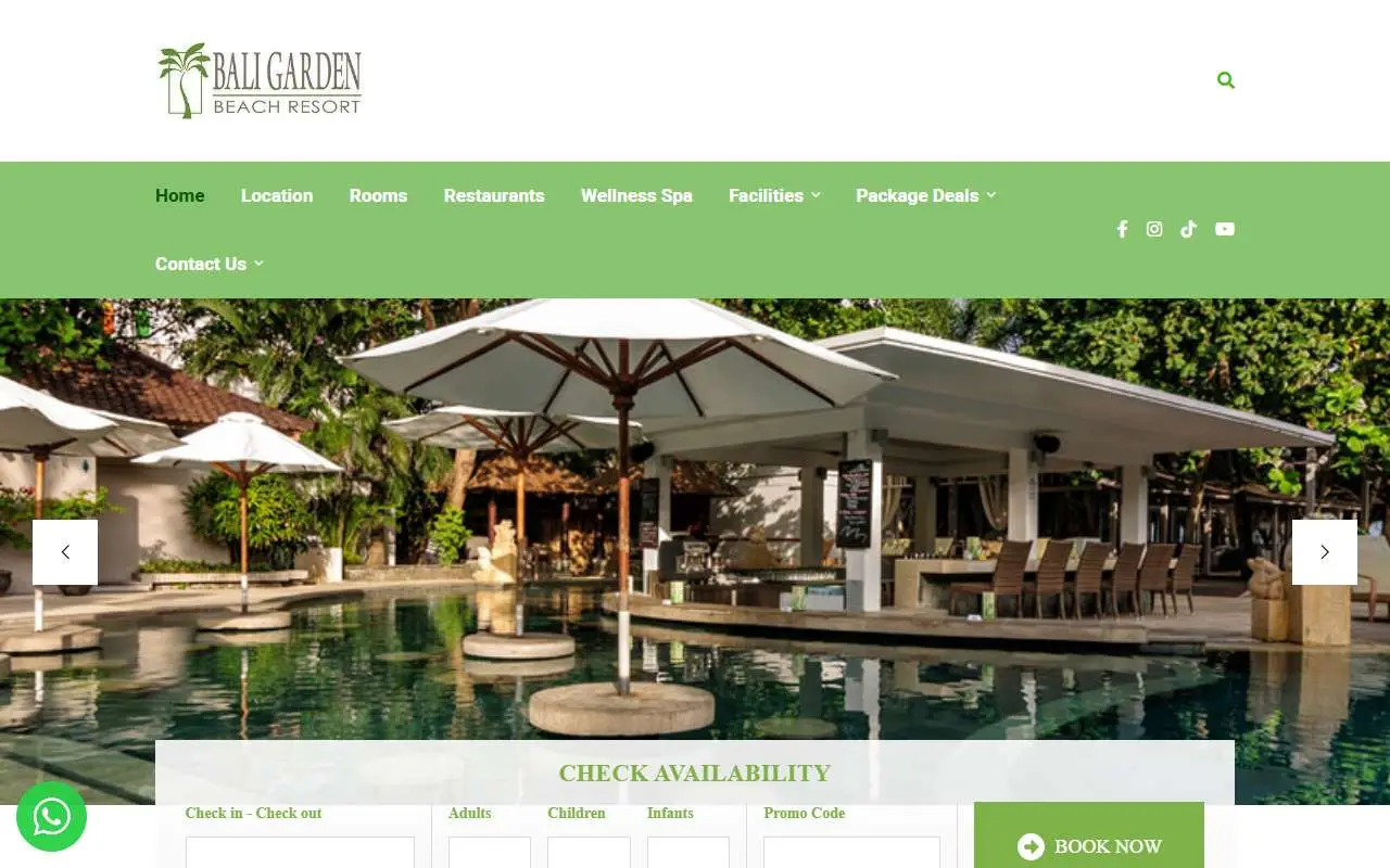Tampilan website resmi Bali Garden Beach Resort (baligardenbeachresort.com)