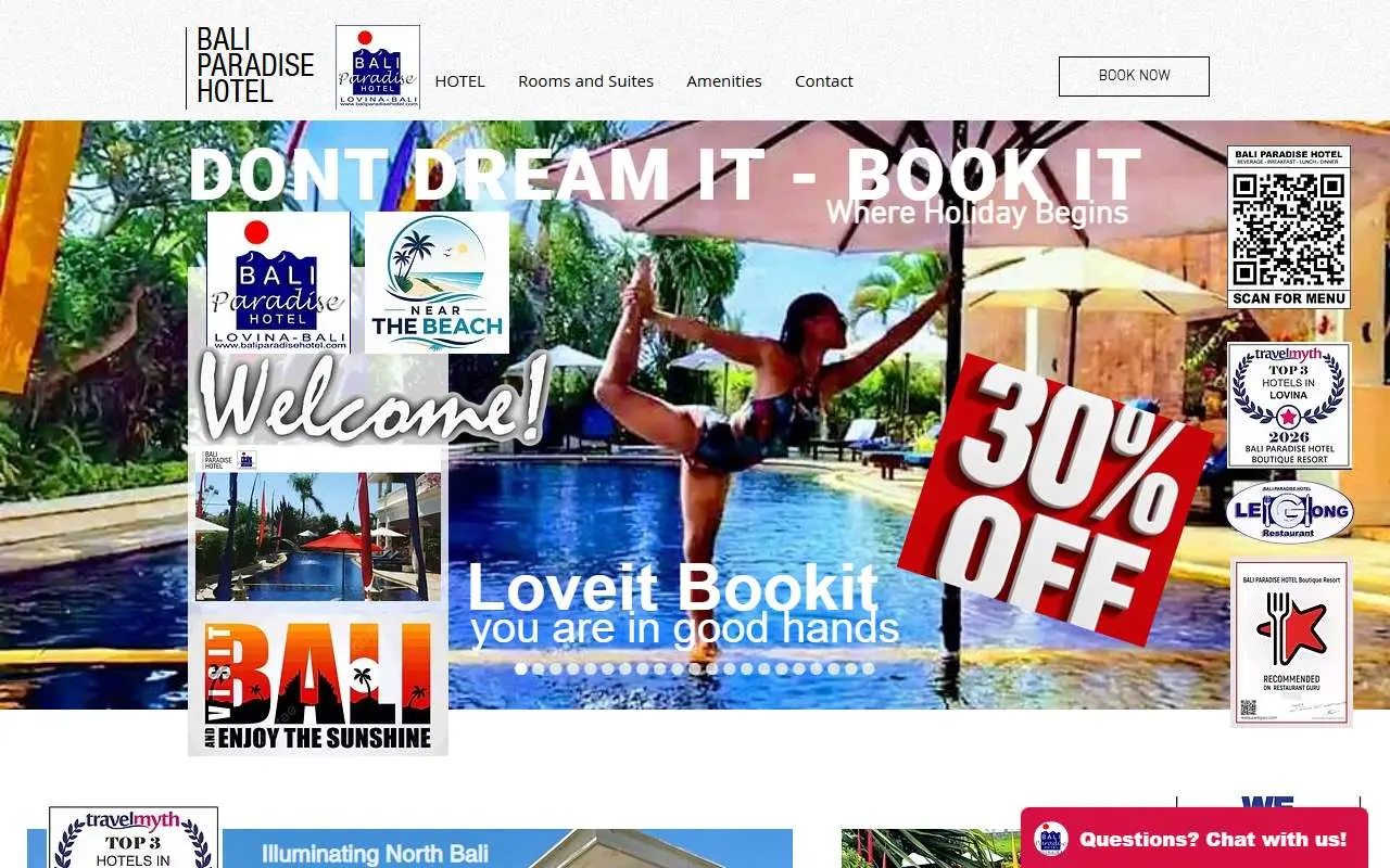 Tampilan website resmi Bali Paradise Hotel (baliparadisehotel.com)