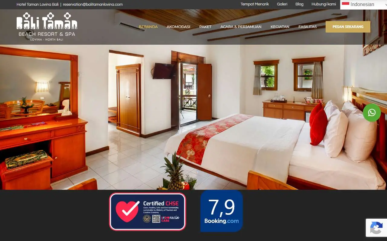 Tampilan website resmi Bali Taman Beach Resort and Spa (balitamanlovina.com)