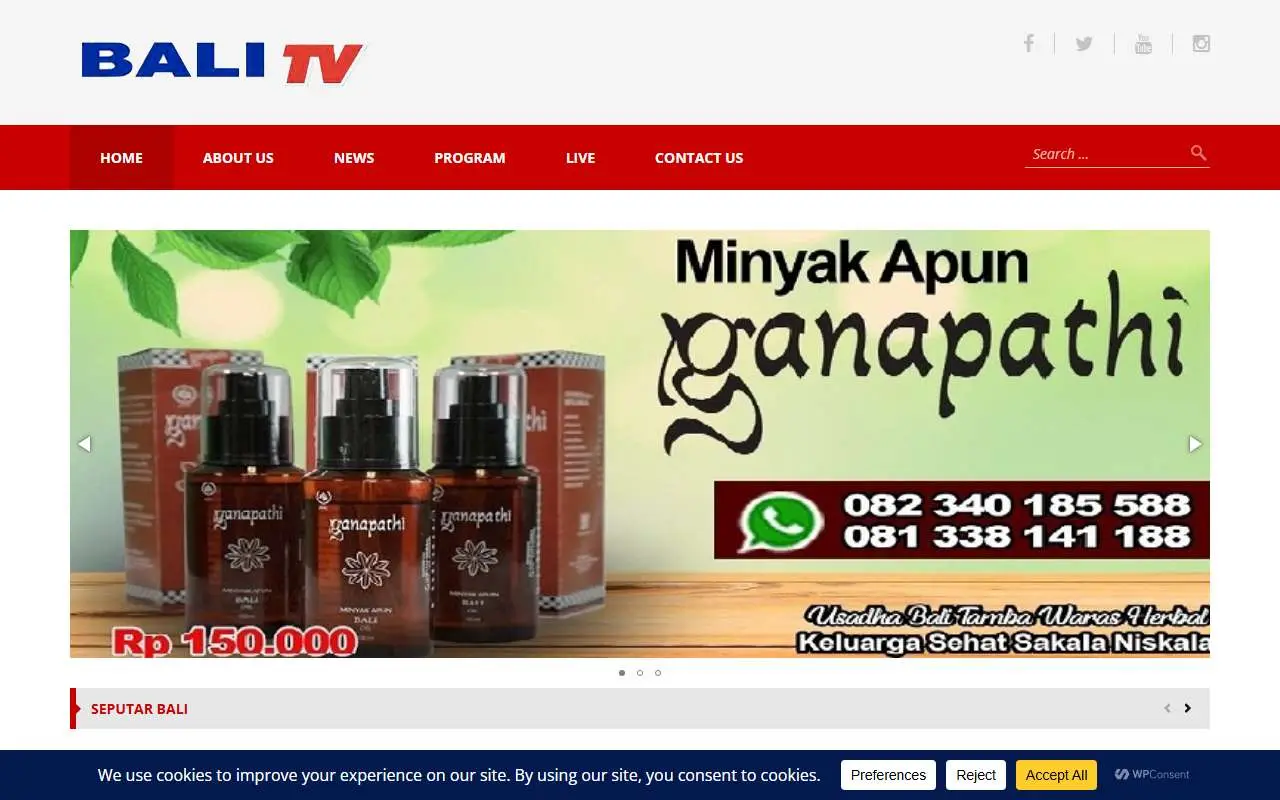 Tampilan website resmi Network TV Bali (balitv.tv)